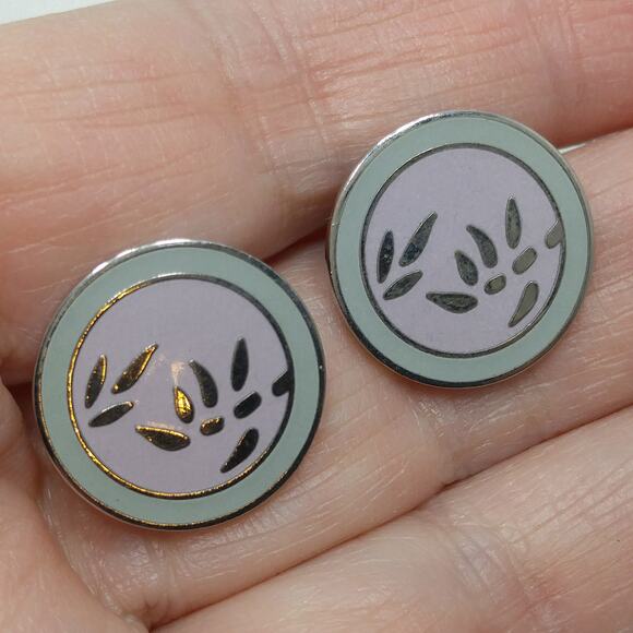Vintage Laurel Burch "Bamboo" Post Earrings, Pastel Enamel, Gold Plated, 1980s - Picture 3 of 10